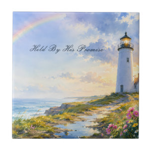 Rainbow Lighthouse Coastal Watercolor Tile