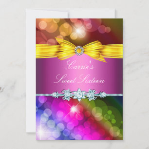 Rainbow Lights & Bow Sweet Sixteen Invite