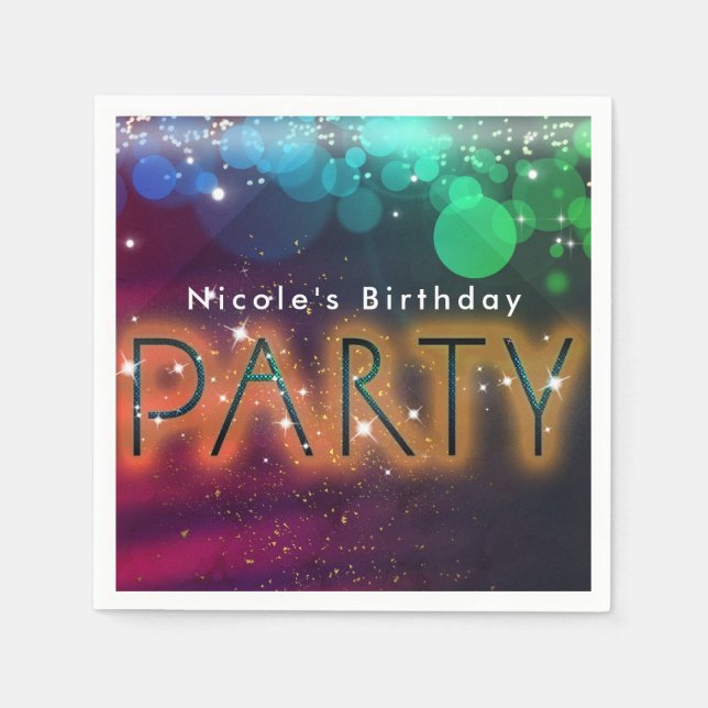 Rainbow Lights Sparkle Dance Club Birthday Party Napkin (Front)