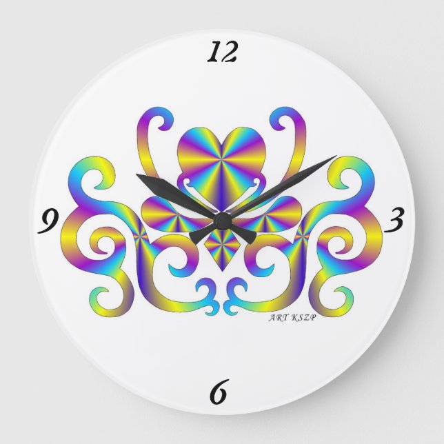 Rainbow Lily and Heart Large Clock (Front)