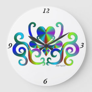 Rainbow Lily and Heart Large Clock