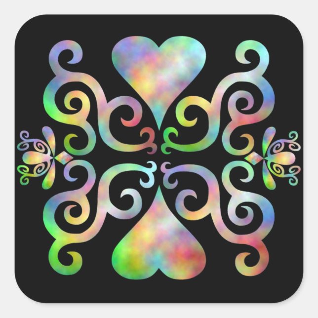 Rainbow Lily and Heart Square Sticker (Front)