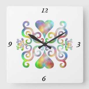 Rainbow Lily and Heart Square Wall Clock