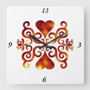 Rainbow Lily and Heart Square Wall Clock