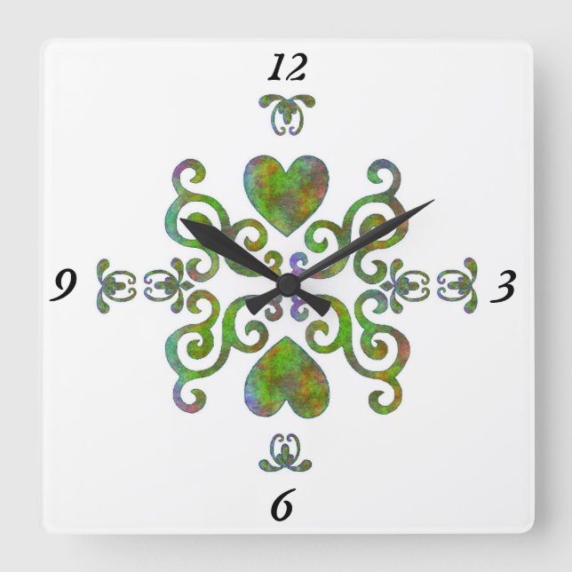 Rainbow Lily and Heart Square Wall Clock (Front)