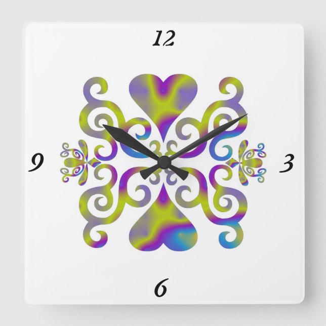 Rainbow Lily and Heart Square Wall Clock (Front)
