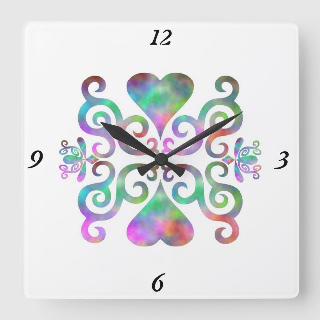 Rainbow Lily and Heart Square Wall Clock (Front)