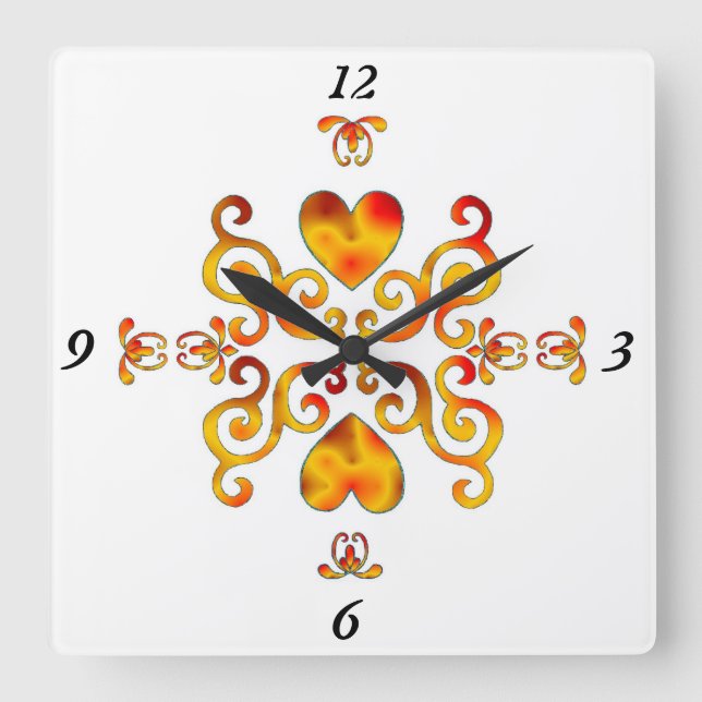 Rainbow Lily and Heart Square Wall Clock (Front)