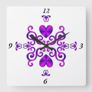 Rainbow Lily and Heart Square Wall Clock