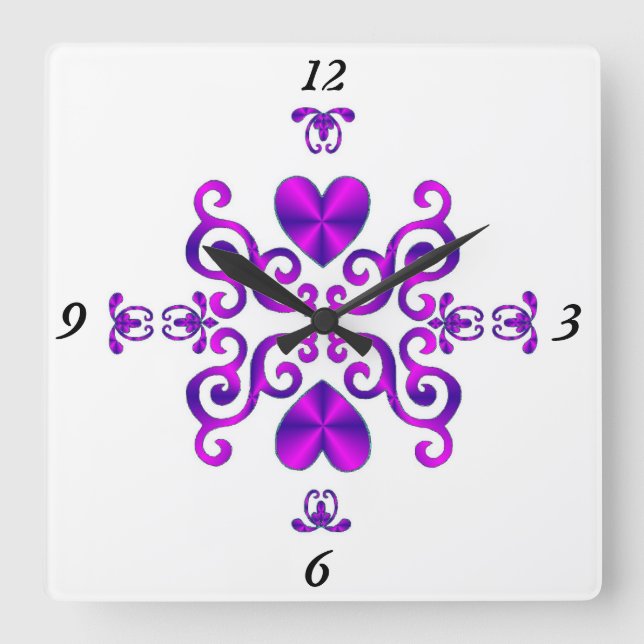 Rainbow Lily and Heart Square Wall Clock (Front)