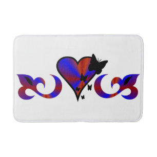Rainbow Lily Heart and Butterfly Bath Mat