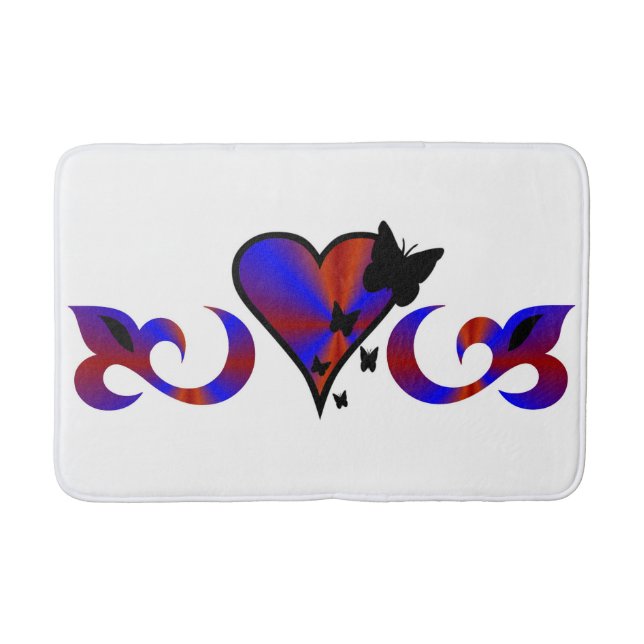 Rainbow Lily Heart and Butterfly Bath Mat (Front)