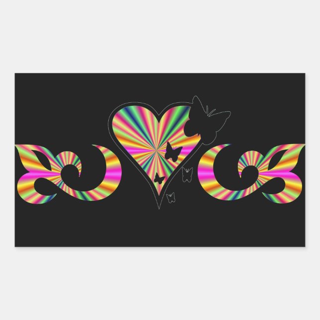Rainbow Lily Heart and Butterfly Rectangular Sticker (Front)