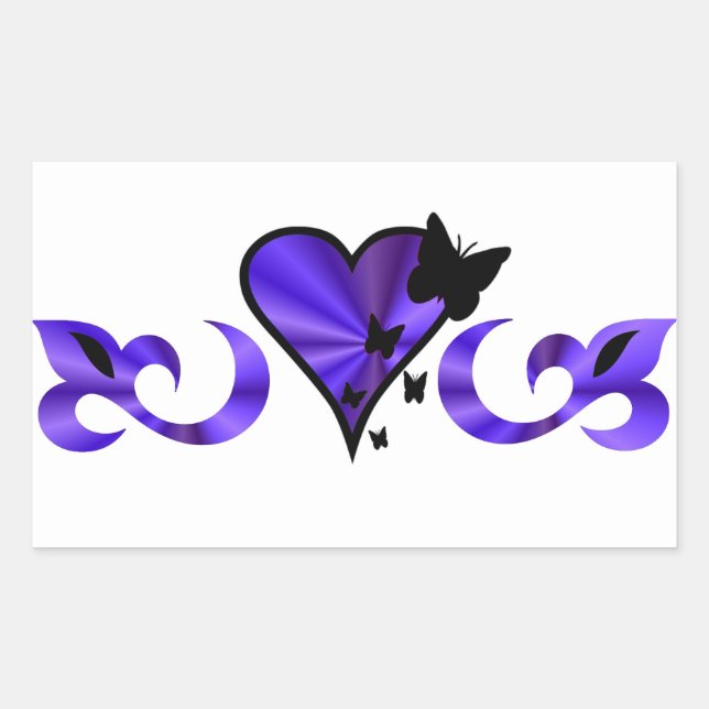 Rainbow Lily Heart and Butterfly Rectangular Sticker (Front)