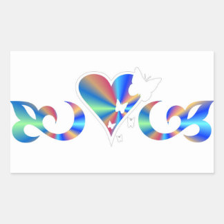 Rainbow Lily Heart and Butterfly Rectangular Sticker