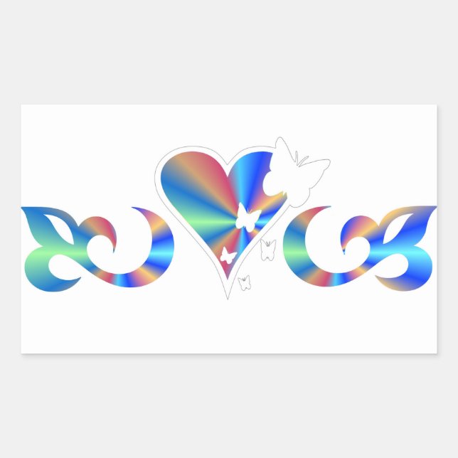 Rainbow Lily Heart and Butterfly Rectangular Sticker (Front)