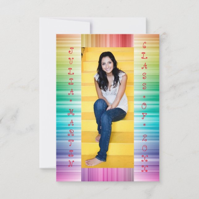 Rainbow Lines with Photo - 3x5 Grad Announcement (Front)