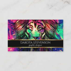 Rainbow Lion Hipster Galaxy Business Card