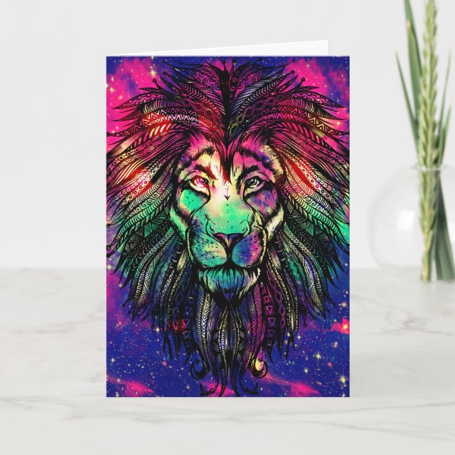 Rainbow Lion Hipster Galaxy Card (Front)