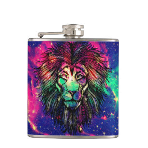 Rainbow Lion Hipster Galaxy Hip Flask