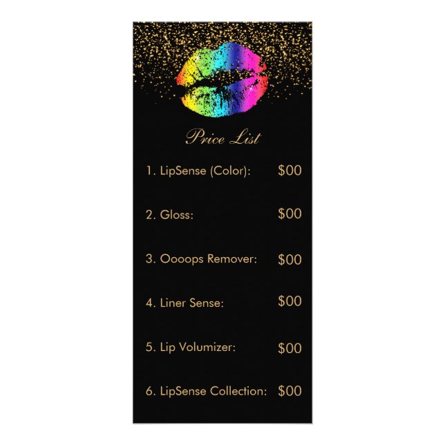 Rainbow Lip Price List Rack Card (Front)