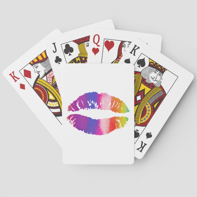 Rainbow Lips on White Background Playing Cards (Back)