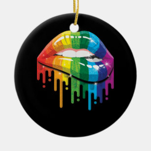 Rainbow Lips Pride Gay Lesbian LGB Gift Ceramic Tree Decoration