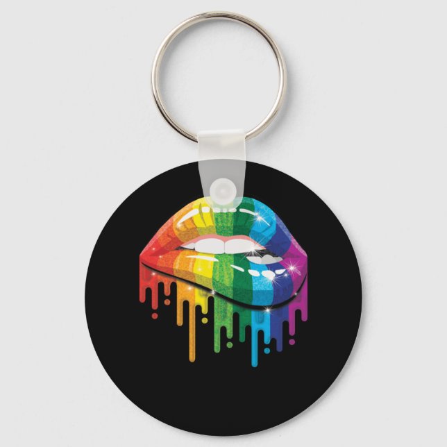 Rainbow Lips Pride Gay Lesbian LGB Gift Key Ring (Front)