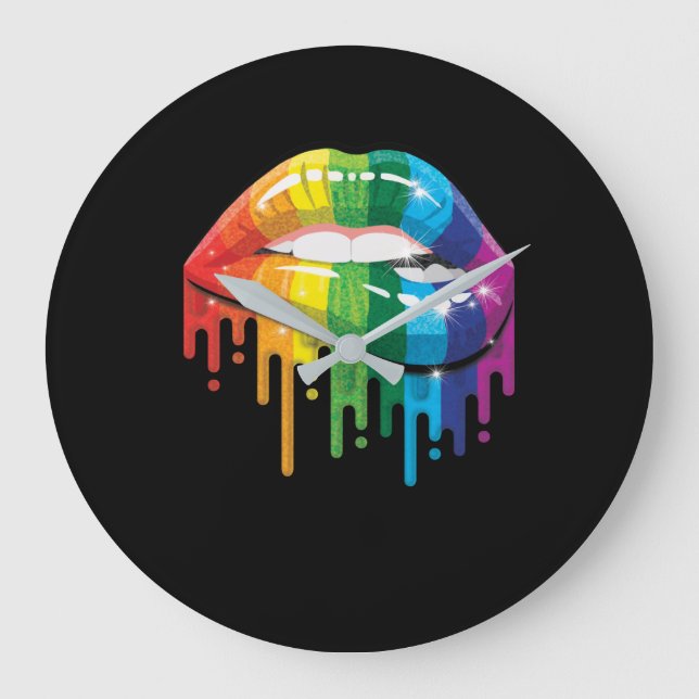 Rainbow Lipss Pride Gay Lesbian LGBT Gift Large Clock (Front)