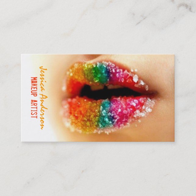 Rainbow Lipstick Makeup Artist Business Card (Front)