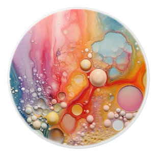 Rainbow Liquid Pour Cells Art Abstract Design Ceramic Knob