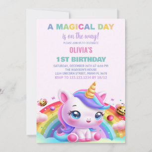 Rainbow Little Unicorn Birthday Invitations