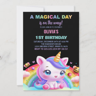 Rainbow Little Unicorn Birthday Invitations