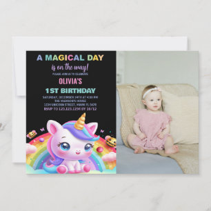 Rainbow Little Unicorn Birthday Invitations photo