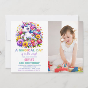 Rainbow Little Unicorn Birthday Invitations photo