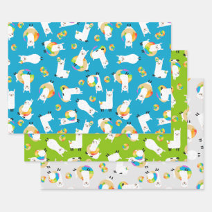 Rainbow Llama Doughnuts Kids Adorable Wrapping Paper Sheet