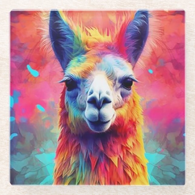 Rainbow Llama Glass Coaster (Front)