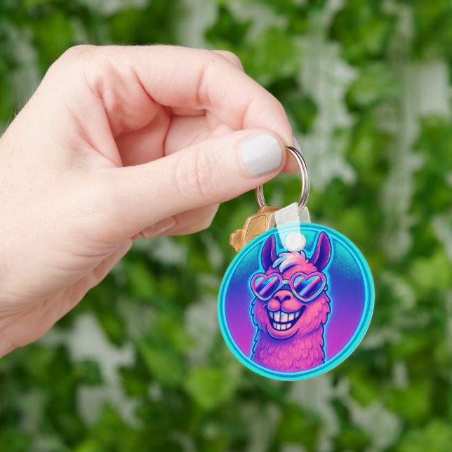 Rainbow Llama with Heart Pride Shades Key Ring (Hand)
