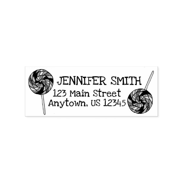 Rainbow Lollipop Candy Shop Personalised Address Rubber Stamp (Imprint)