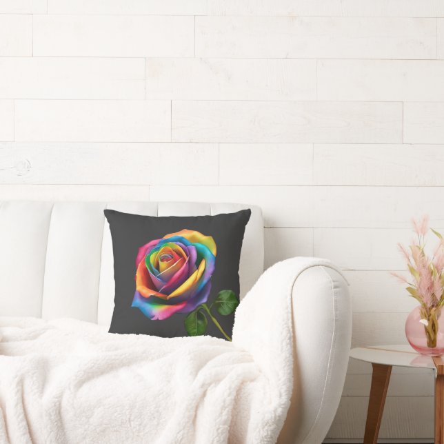 Rainbow Long Stem Rose- Cushion (Couch)