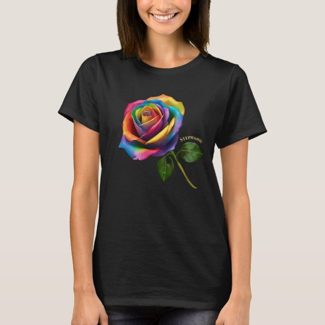 Rainbow Long Stem Rose- T-Shirt (Front)
