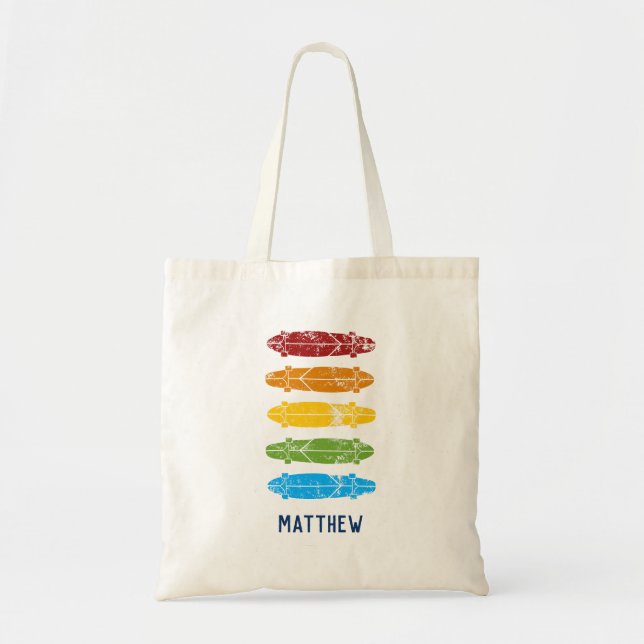 Rainbow Longboards Skateboards Personalized Tote Bag (Front)
