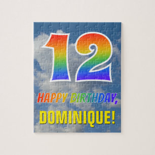 Rainbow Look "12" & "HAPPY BIRTHDAY", Cloudy Sky Jigsaw Puzzle