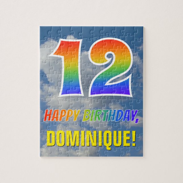 Rainbow Look "12" & "HAPPY BIRTHDAY", Cloudy Sky Jigsaw Puzzle (Vertical)