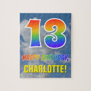 Rainbow Look "13" & "HAPPY BIRTHDAY", Cloudy Sky Jigsaw Puzzle