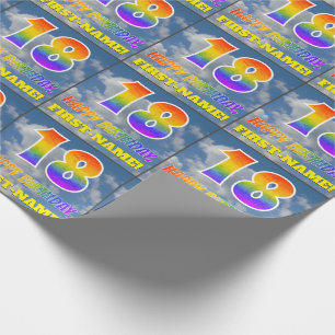 Rainbow Look "18" & "HAPPY BIRTHDAY", Clouds, Sky Wrapping Paper