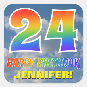 Rainbow Look "24" & "HAPPY BIRTHDAY", Clouds, Sky Square Sticker