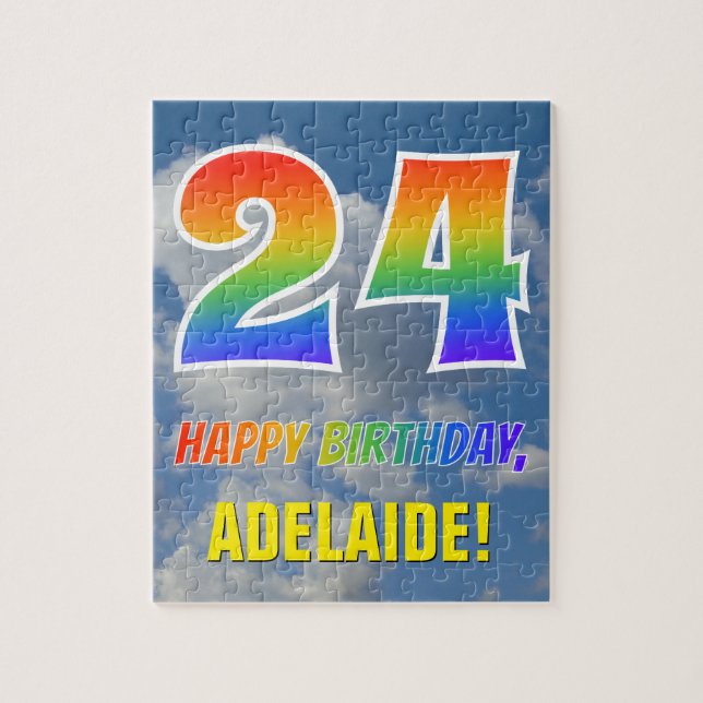 Rainbow Look "24" & "HAPPY BIRTHDAY", Cloudy Sky Jigsaw Puzzle (Vertical)