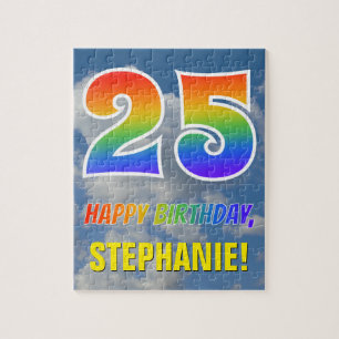 Rainbow Look "25" & "HAPPY BIRTHDAY", Cloudy Sky Jigsaw Puzzle