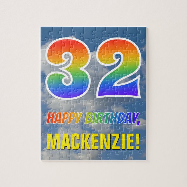 Rainbow Look "32" & "HAPPY BIRTHDAY", Cloudy Sky Jigsaw Puzzle (Vertical)